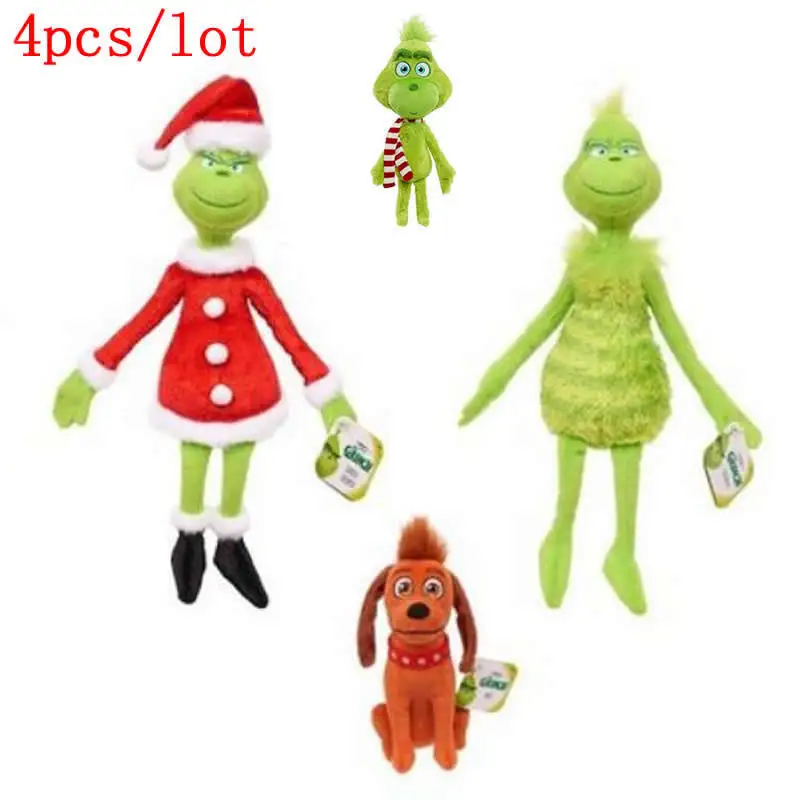 4 шт./лот 18-38 см Grinch палантин фильм молодой Grinch бобы Санта костюм Рождество мягкая плюшевая игрушка кукла Дети Рождественские подарки