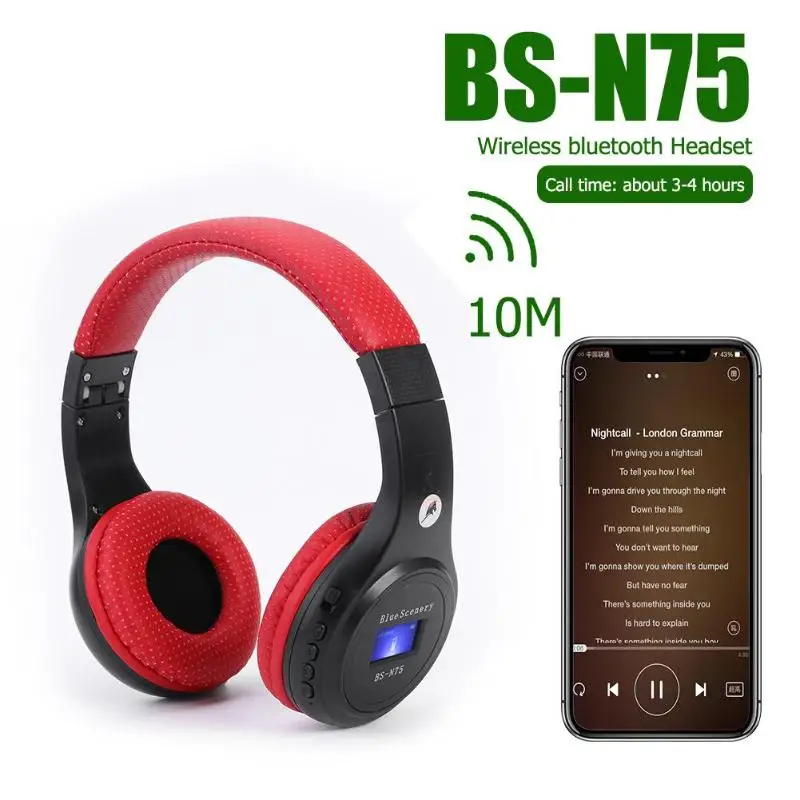 BS-N75 Беспроводные стерео Bluetooth наушники с микрофоном свет Поддержка TF карты FM радио Поддержка ing 3,5 мм аудио соединение