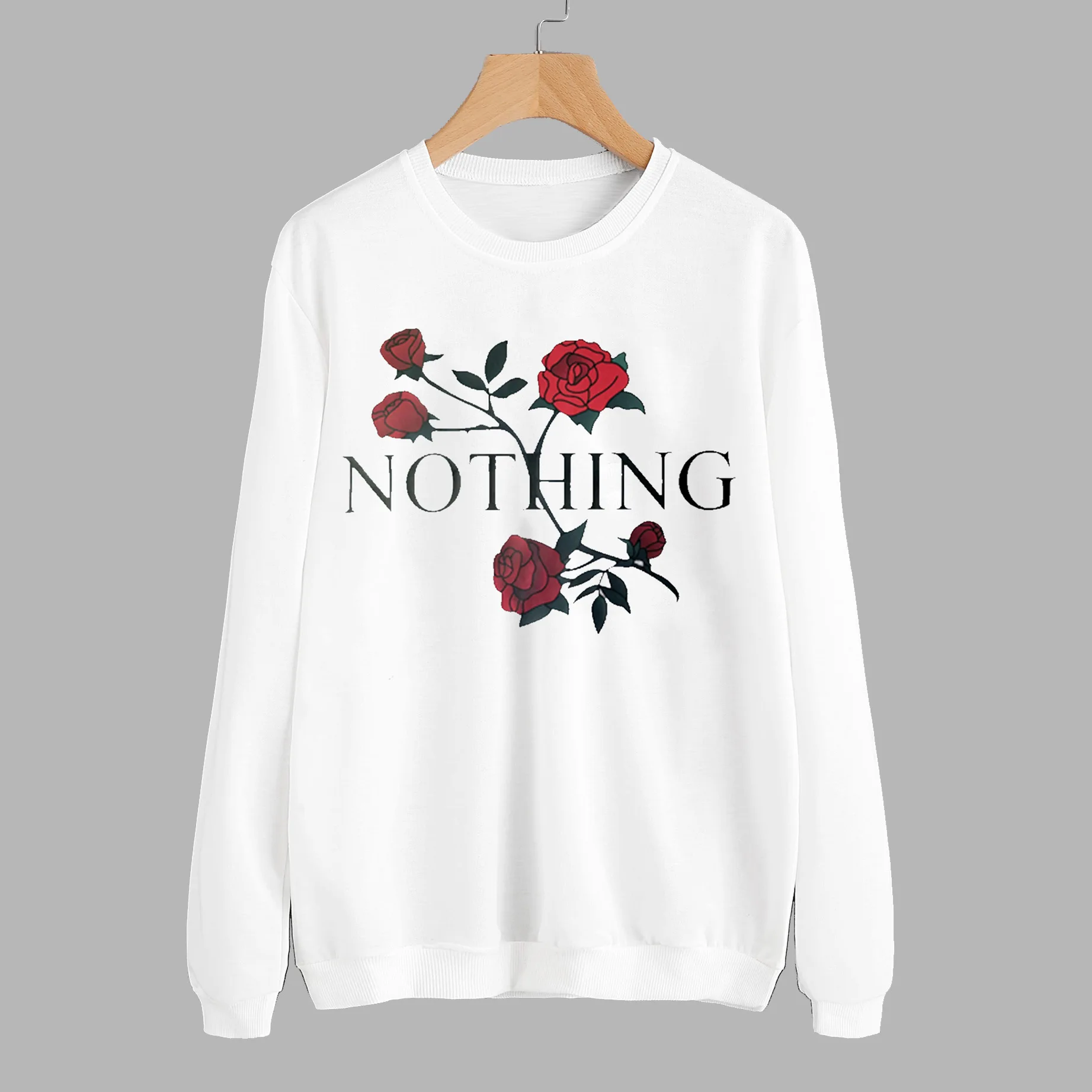 

Fashion Rose Flower Print Letter Nothing Sweatshirt Long Sleeve Cotton round neck Hoodie Streetwear women Autumn Winter Coat