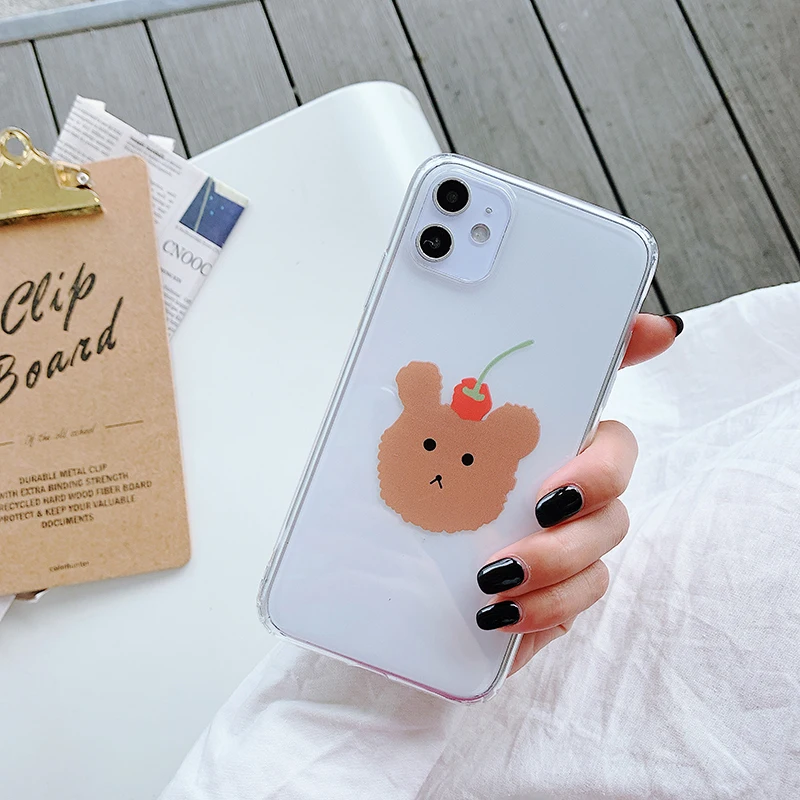 Милые чехлы с вишенками и медведями для iPhone 6S 11 Pro Max, милые мягкие чехлы из ТПУ для iPhone 7 8 plus, прозрачные чехлы с рисунками из мультфильмов для телефонов X XR Xs Max