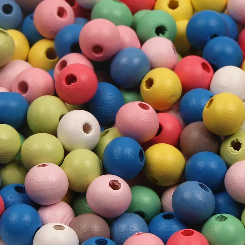 100-200 cuentas de madera de colores variados de 8 mm y 10 mm con agujeros, bolas redondas, cuentas espaciadoras sueltas para hacer joyas, accesorios para pulseras DIY
