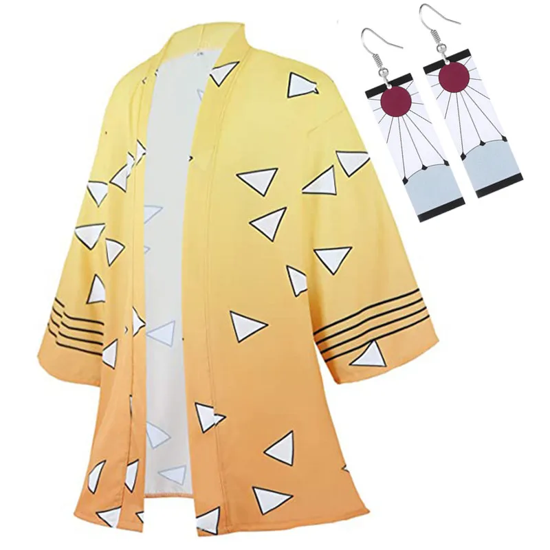 Demon Slayer Kimetsu No Yaiba Haori Kimono Cosplay Costume Agatsuma Zenitsu Kochou Shinobu Summer Coat Shirt Anime Clothing