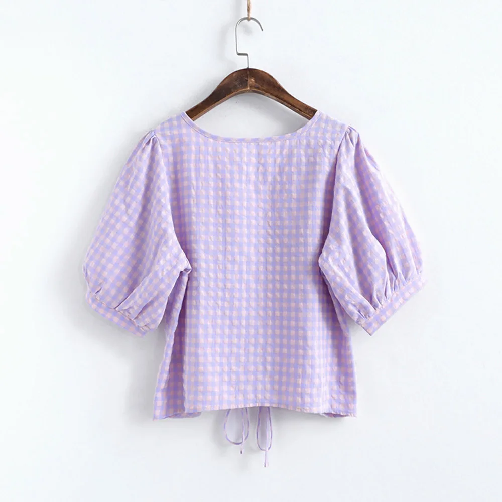 Women 2020 Summer Korean Exposed Navel Casual Slim Thin Girl V-neck Tops Female Adjustable Lattice Pleated Drawstring Blouse