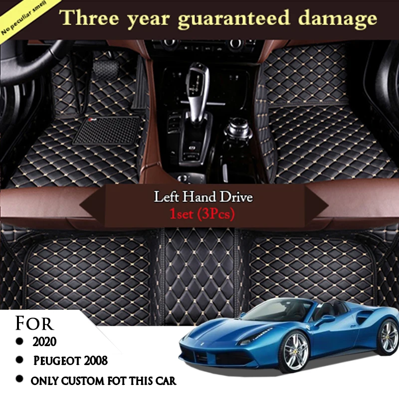 Alfombrillas de cuero para coche, accesorios de interior personalizados para Peugeot 2008 2020, alfombras de diseño, almohadillas para los pies laterales delanteros y traseros