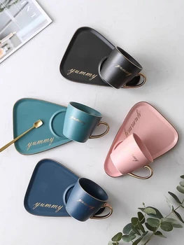

Nordic ceramic coffee cup with spoon and saucer set Creative European Luxury Breakfast Snack Afternoon Tea Tableware Tray Set
