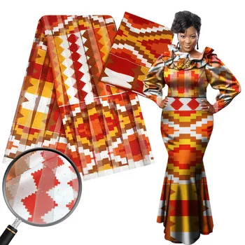 

Orange Color 2+4yards Organza Satin Silk with Chiffon Fabric Soft African Fabric for Dress African Wax Prints Fabric YG812-3