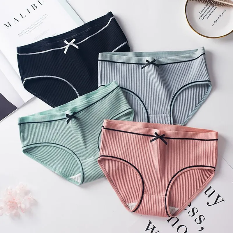 Panties Underwear Knot Soft Young-Girl Breathable Cotton Children Briefs Cute Solid 4pcs/Lot