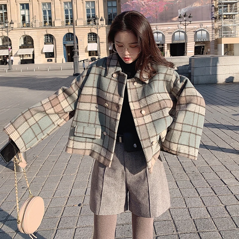 Greatest  MISHOW 2019 Autumn Winter Plaid Woolen Coat Women Thick Causal Lapel Straight Single-breasted Short