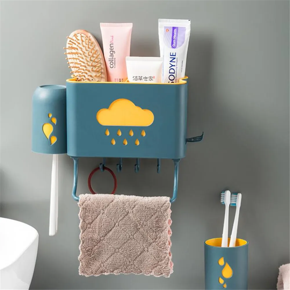Creative Non Perforated Wall Hanging Toothpaste Toothbrush Holder Water Drop Bathroom Mouthwash Cup Toilet Towel Shelf | Дом и сад