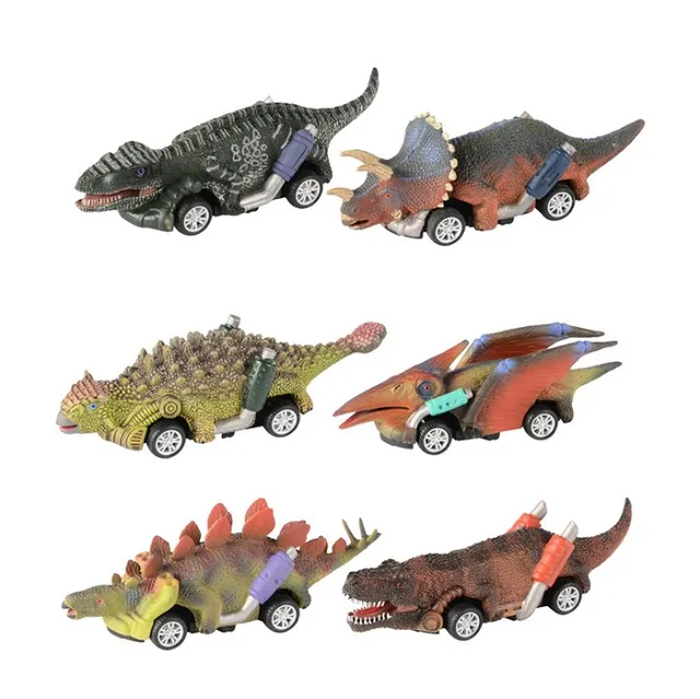 6pcs Set Toy Vehicle Dinosaur Model Mini Toy Car Inertial Back Small Truck For Kids Christmas Gift Set with Color Original Box no box