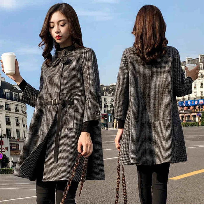 Женское шерстяное пальто женские длинные топы женские большие размеры Осень-зима Корейская версия пальто повседневная однотонная длинная верхняя одежда