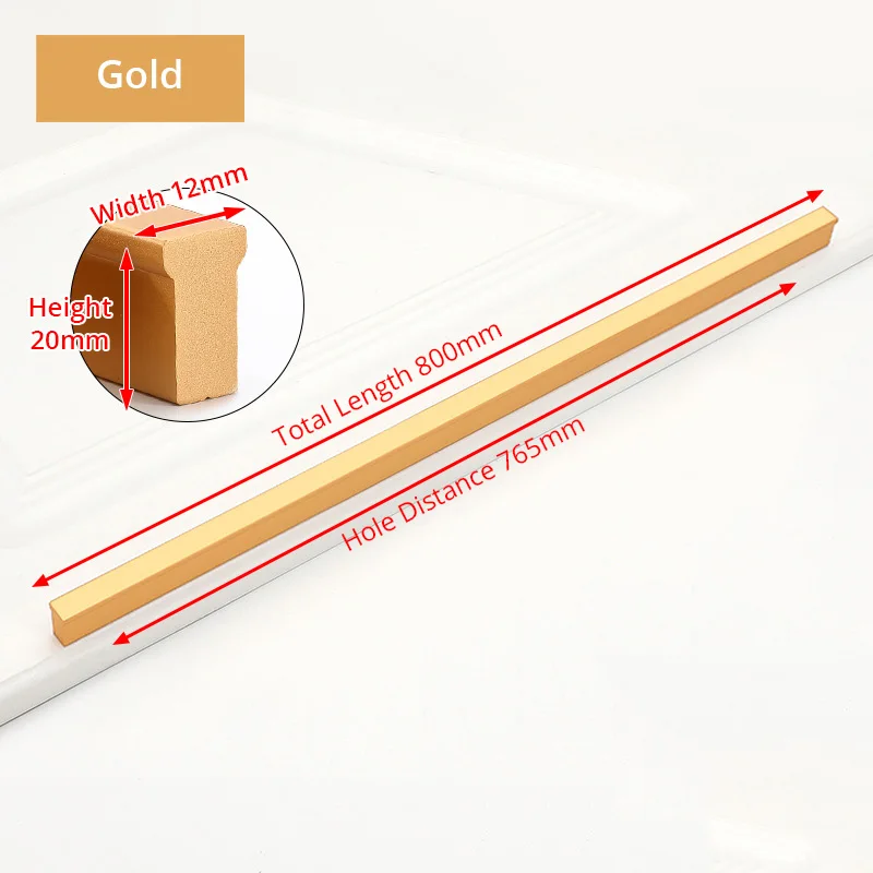 T765mm Gold JD t-образная однообразная Ручка дверцы ручка шкафа из алюминиевого сплава ручка для дверцы выдвижного ящика на заказ гардероб l-образная металлическая ручка - Цвет: T765mm Gold
