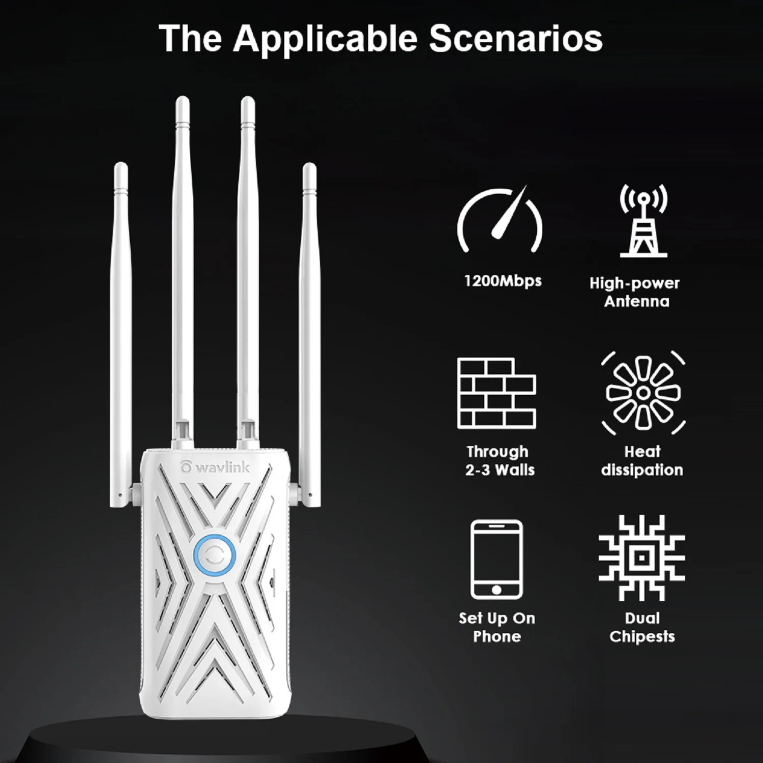 1200Mbps Repater Mở Rộng Kép Tăng Tín Hiệu WiFi 2.4G & 5G Tầm Xa Lặp Tín Hiệu 4 × 5 Dbi Anten Điểm Truy Cập wifi router