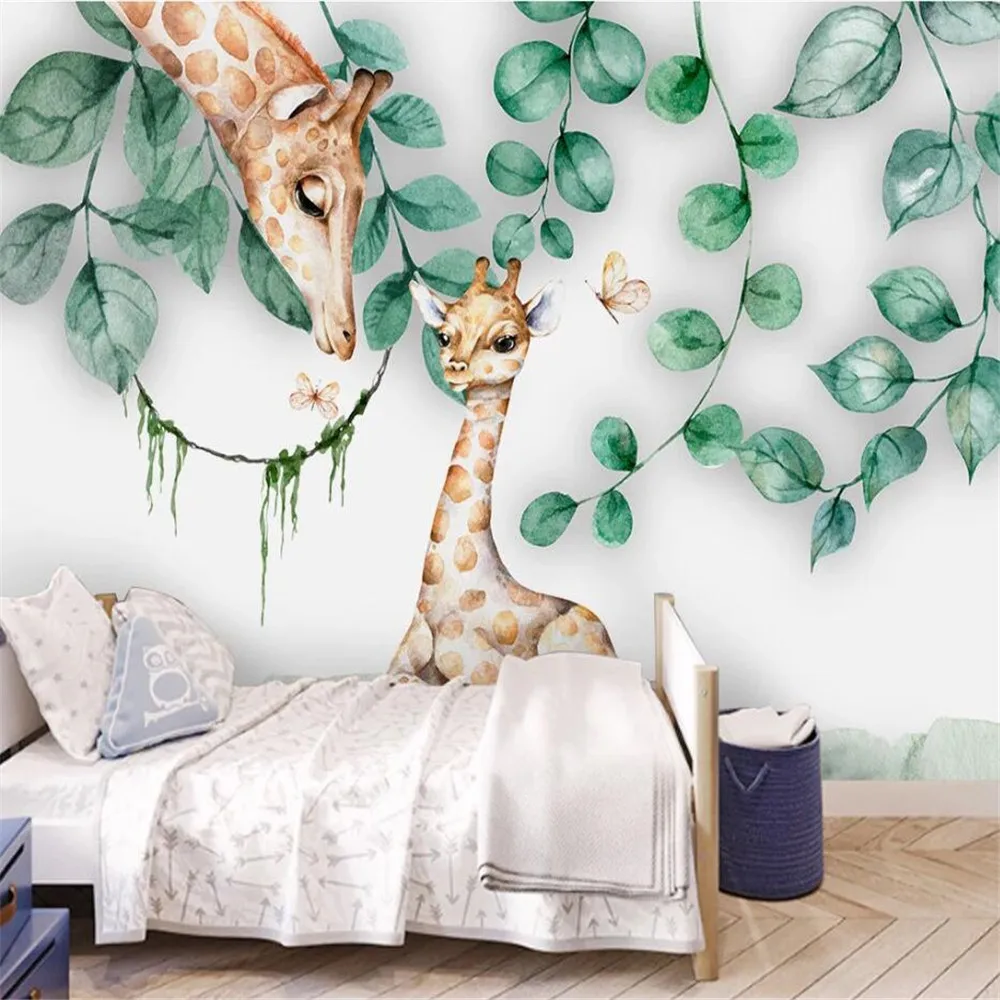 

Milofi custom 3D wallpaper mural Nordic leaf animal giraffe children's room living room bedroom background wall decoration paint