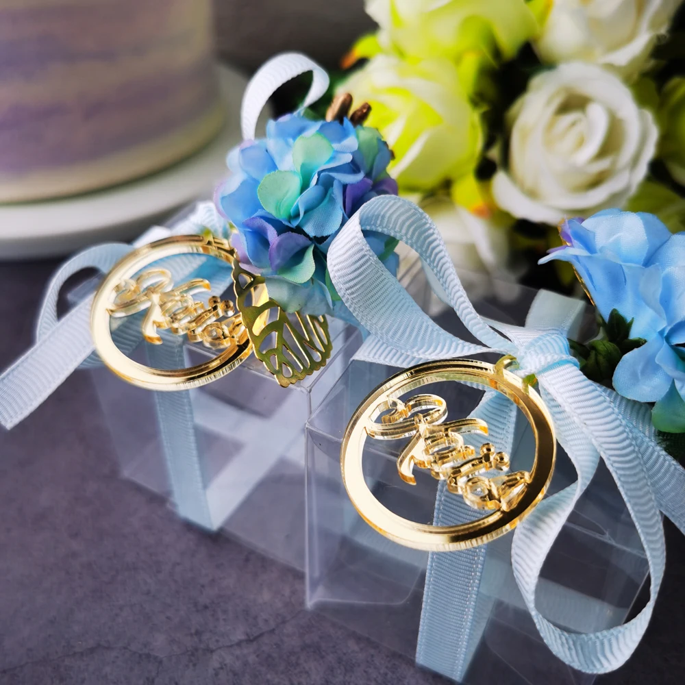 Personalized Acylic Gold Mirror Tags For Wedding Favors Baby Shower Round Table Decoration Tag For Engagement Anniversary (4)