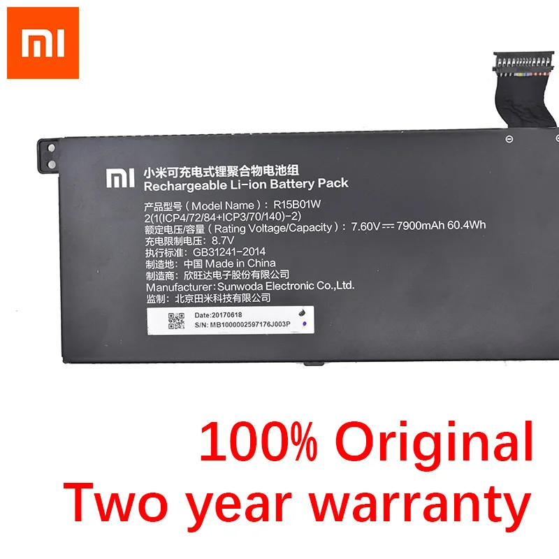 7900 мА/ч, R15B01W Батарея для Xiaomi Pro i5 15,6 R15B01W 7,6 V 60.4Wh