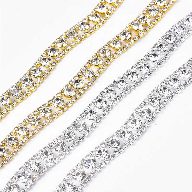 

1 yard AAA-Grade Flower Crystal Clear sigmate Glass Rhinestone Cup Chain Base Dress Belt Trim Applique Sew on Garment
