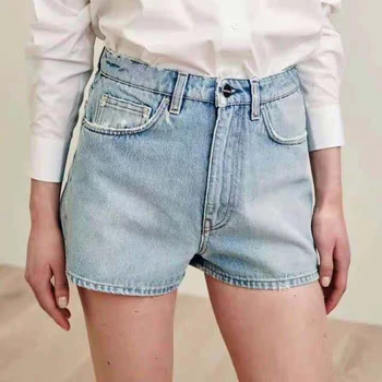 

Women shorts High Waist Retro Distressed Light Blue Denim Shorts