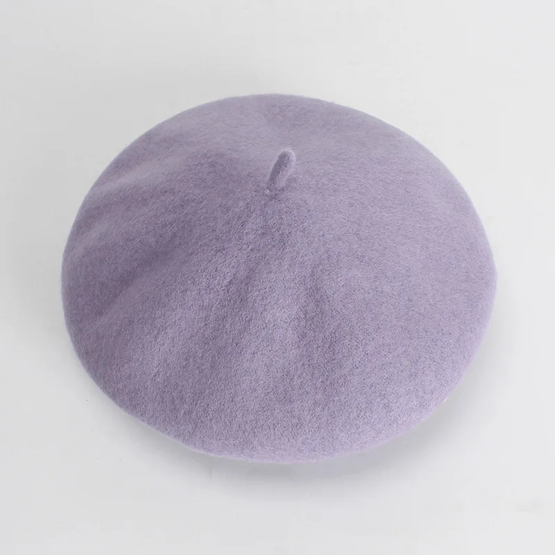 grey violet Женские осенне-зимние береты, шляпа в стиле художника, женская шапка из шерсти, винтажные береты, одноцветная шапка, женская шапка, теплый берет для прогулок - Цвет: grey violet