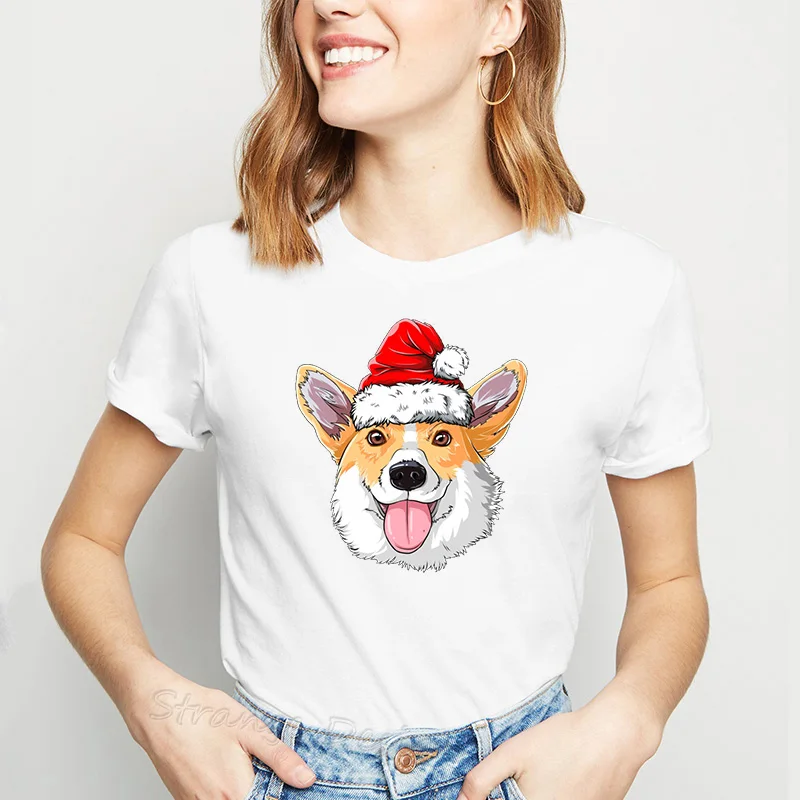 Футболка Corgi Santa, Рождественская Женская одежда, рождественские подарки, женская футболка Harajuku, Винтажная Футболка с принтом собаки и животных, женская футболка