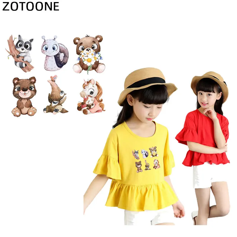 

ZOTOONE Cartoon Animals Set Iron on Transfer Patches on Clothing Diy Patch VynilHeat Transfer for Clothes Accessories Sticker G