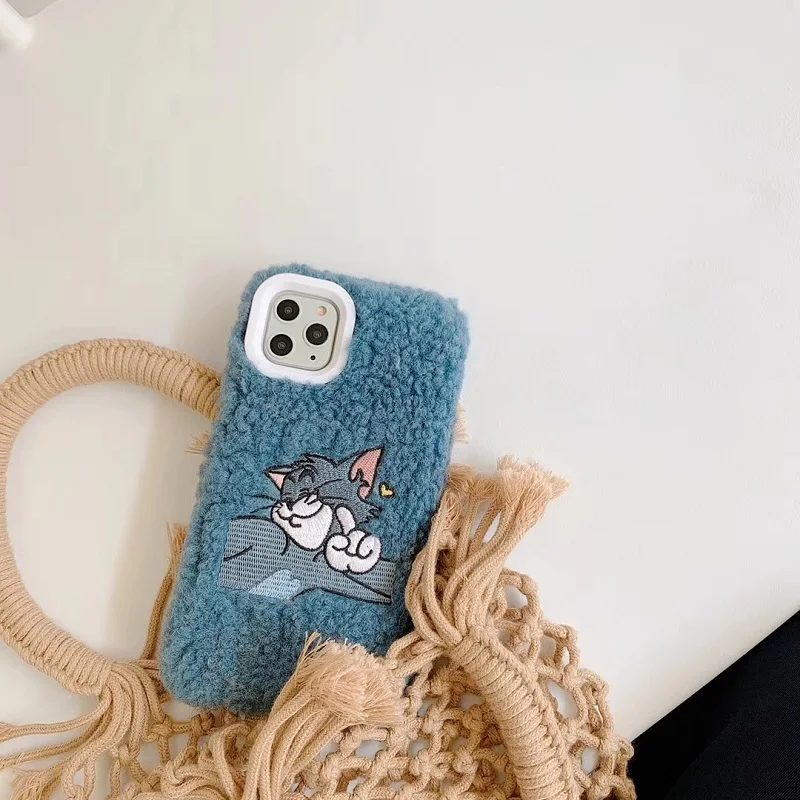 Забавные чехлы из меха Тома и Джерри для iPhone X XS XR 11 11Pro Max 6 6s 7 8 Plus, теплый милый чехол-накладка из мультфильма из мягкого плюша для телефона - Цвет: A