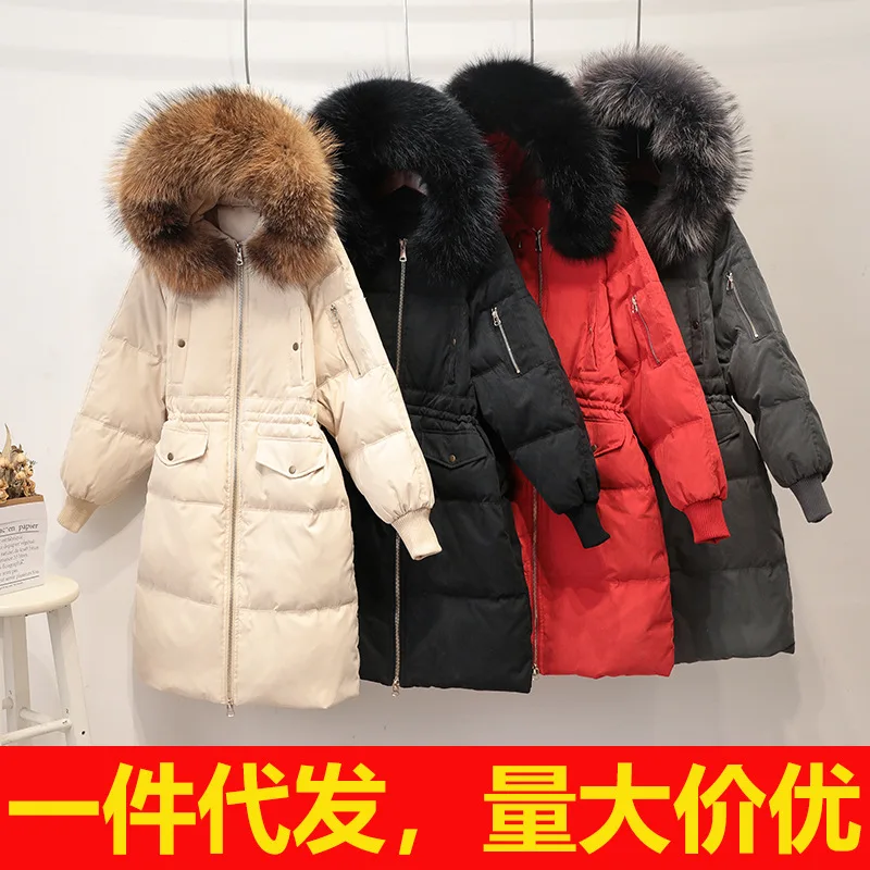 Новая продукция, корейский стиль, женская одежда, Южная Корея, Dongdaemun, пуховик, женский, средней длины, большой меховой воротник, свободный и Plu