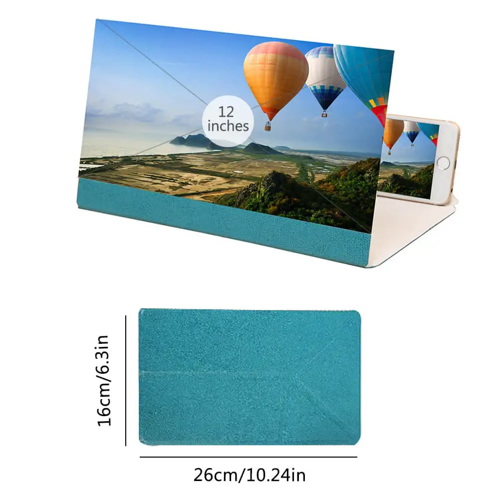 Blue 12 ''увеличительное стекло для смартфона из искусственной кожи 3D увеличитель для экрана телефона HD видео усилитель складной держатель - Цвет: Blue