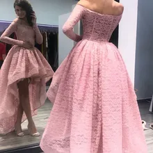 ТРАПЕЦИЕВИДНОЕ платье для выпускного вечера с открытыми плечами, асимметричное платье с длинными рукавами, розовое кружевное платье для выпускного вечера