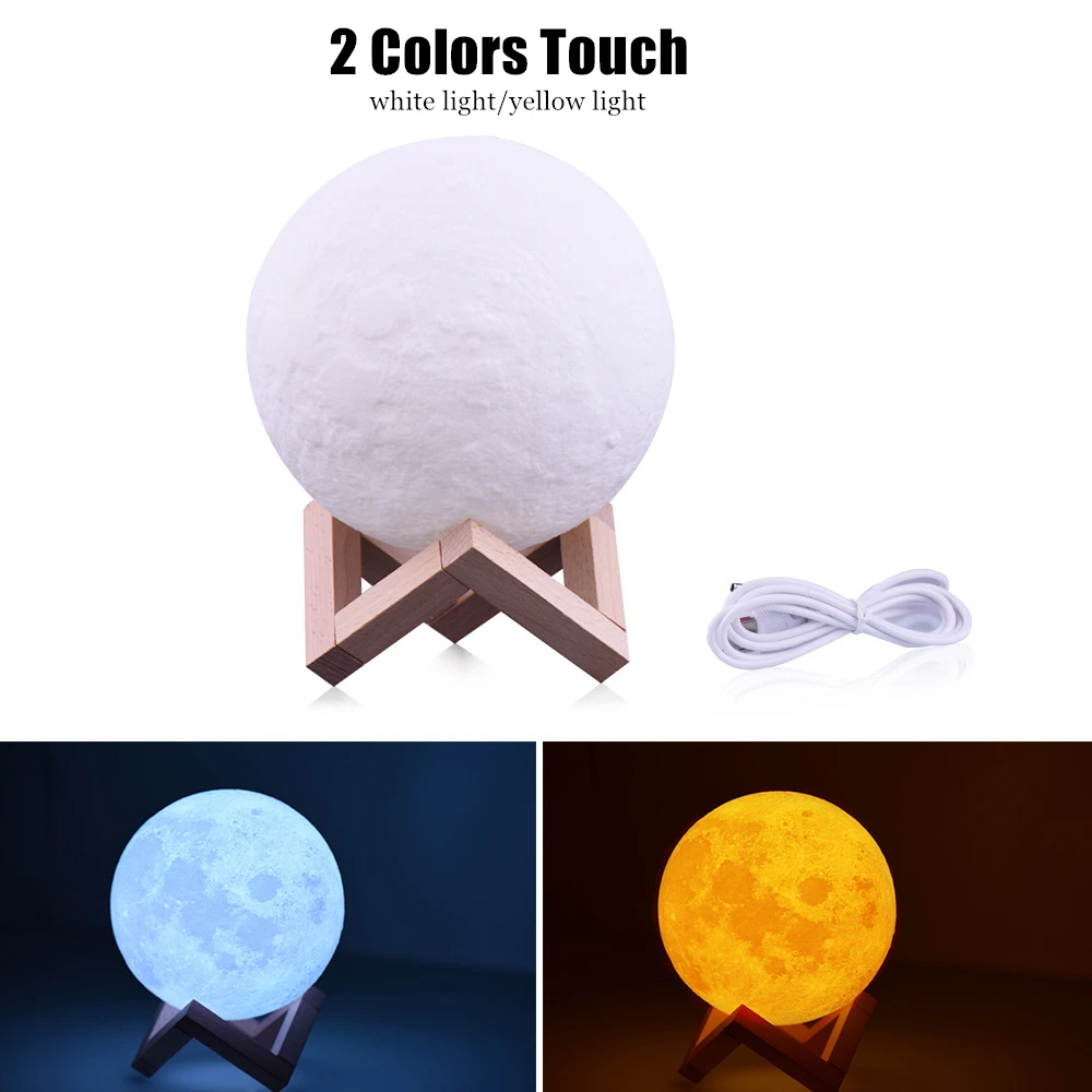 2 colors touch USB ночник, 3D принт, Лунная лампа, лампа, зарядка через usb, Pat, Ночной светильник, светодиодный сенсорный, с регулируемой яркостью, 2/16 цветов, сменные прикроватные лампы - Испускаемый цвет: 2 colors touch