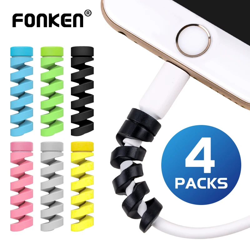 

4 Pcs Phone USB Charging Cable Protective Case Earphone Charger Cord Data Wire Twist Cover Spring Twine Cable Winder