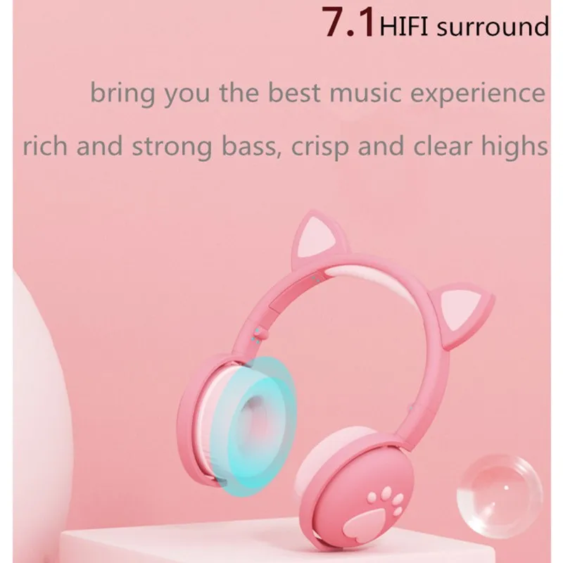 Shoumi Wireless Headphones Glowing LED Cat Ear Paw Christmas Girls Gift Kid Bluetooth Headset Stereo Bass 3 5 Headphone With Mic