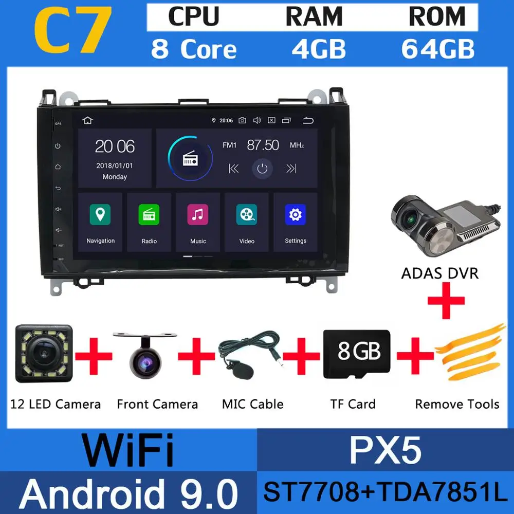 " PX6 4G+ 64G Android 9,0 Автомобильный мультимедийный плеер для Mercedes Benz A B класс W245 W169 Viano Vito Sprinter B160 B200 gps радио - Цвет: PX5 ADAS