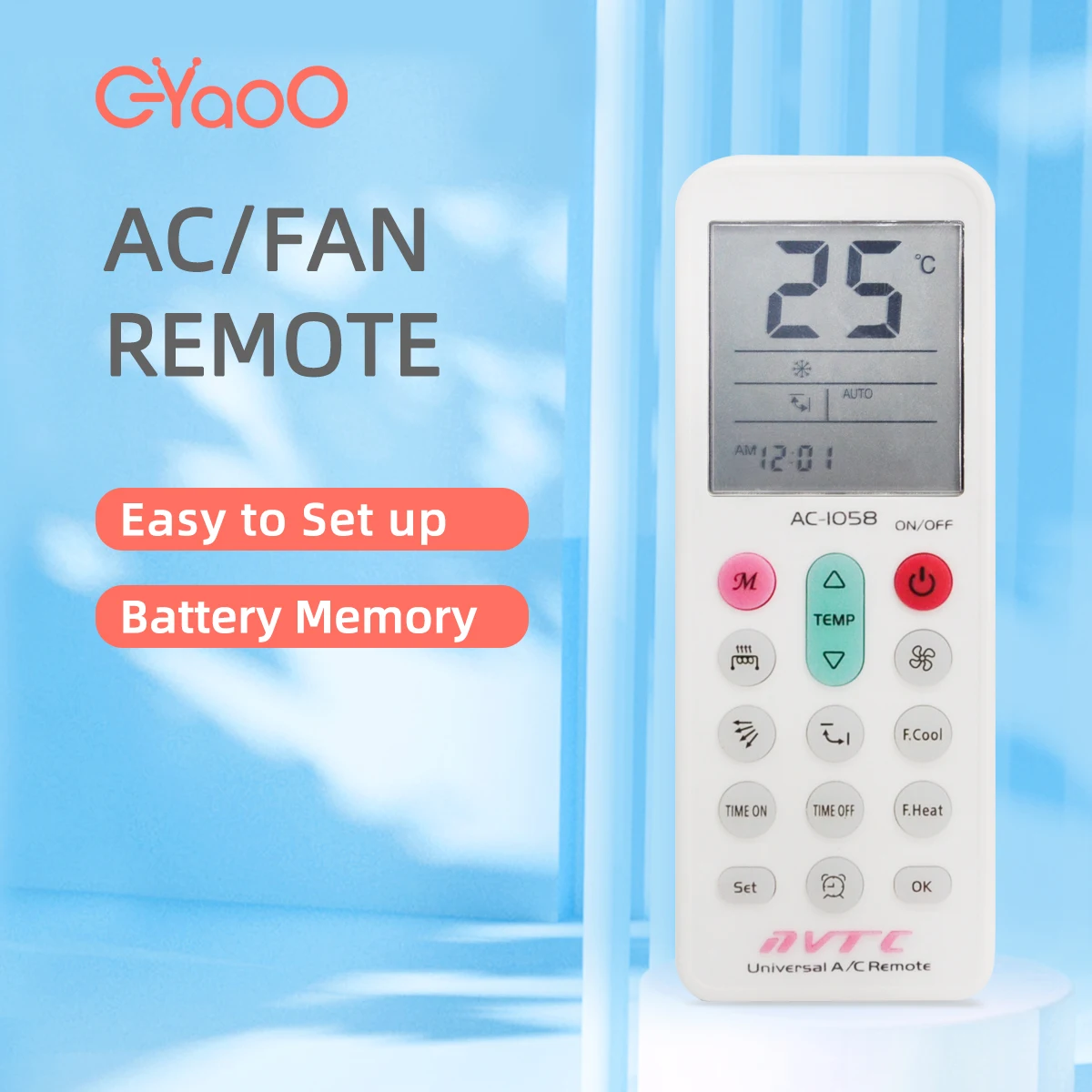 Air Conditioner Remote Control Ac1058 Led Backlight Wireless Universal