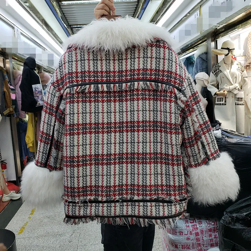 Новое осеннее и зимнее вельветовое утолщенное свободное твидовое пальто с большим отворотом женская теплая шерстяная куртка пальто с отстрочкой из овечьего меха