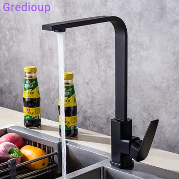 

Faucet Kitchen Modern Sink Water Mixer Kitchen Taps Stream Deck Mount Single Handle Tap Kitchen Black Fixtures Hot Cold Faucets