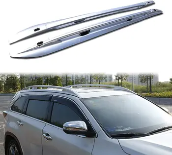 

2Pcs Fits for Toyota- Highlander Kluger 2014-2019 Aluminium Roof Top Rail Side Rail Bar Luggage Baggage Rack - Silver