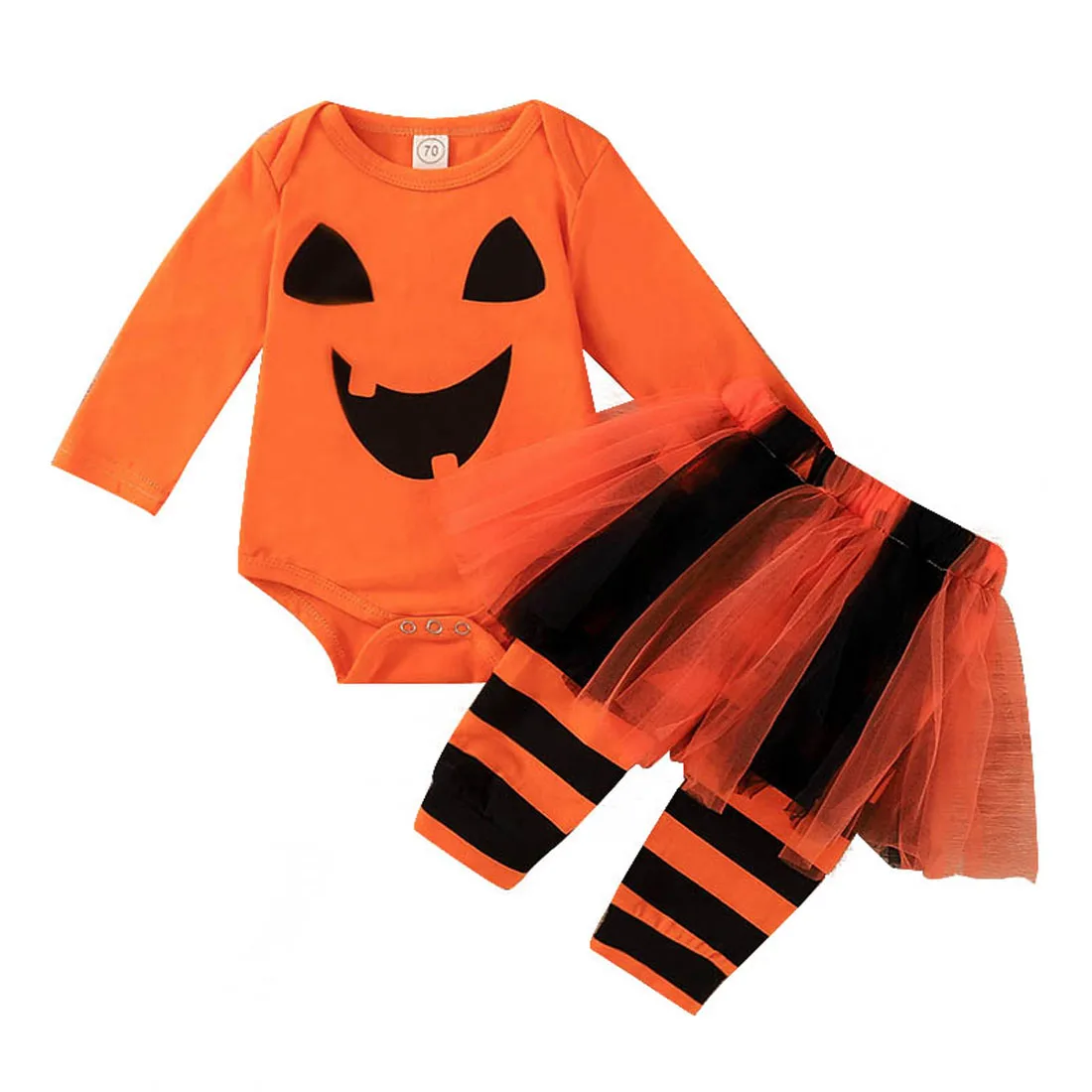 

Two Piece Baby Girls Clothes Unique Halloween Element Long Sleeve Jumpsuit and Stripe Long Culottes