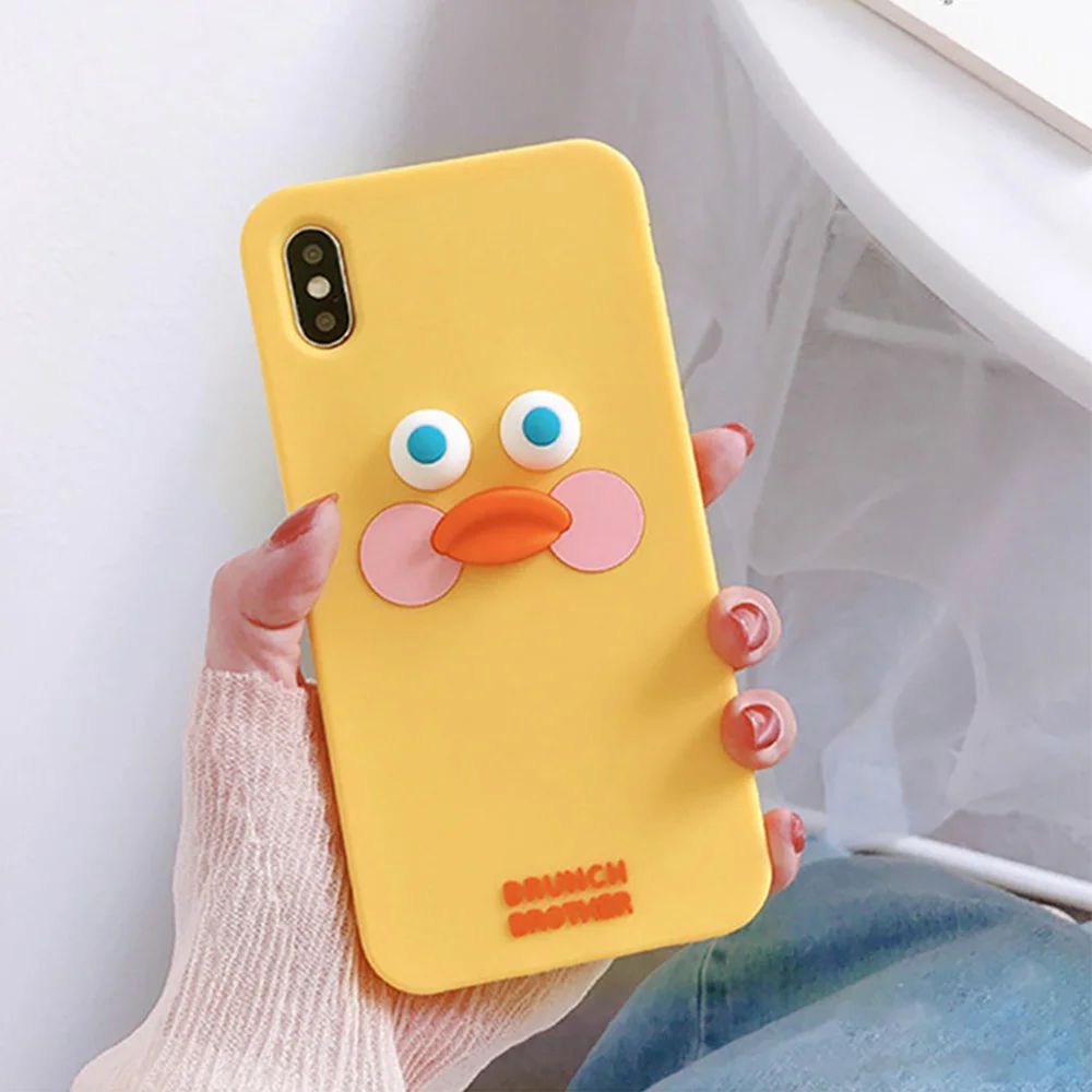Yellow 3D мультяшный чехол для телефона с уткой для iPhone XR XS 7 8 Plus, мягкий силиконовый чехол для iPhone 6 6S XS Max, противоударный чехол для телефона - Цвет: Yellow