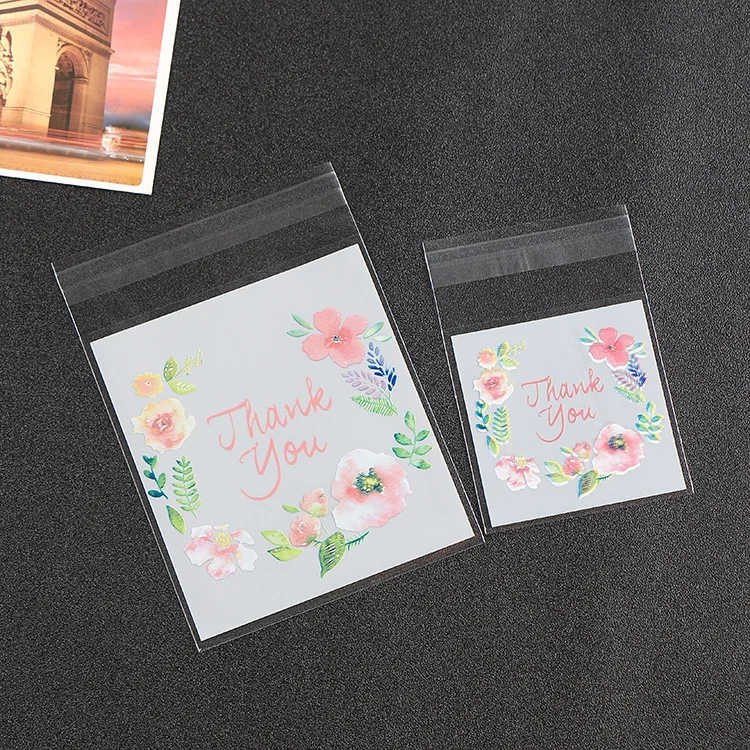 100pcs Thank you Plastic Gift Bags Self Adhesive Cookie Packaging Christmas Wedding Party Favor Bag Candy Cake Wrapping Bags