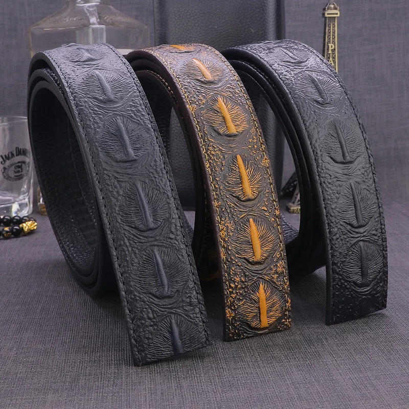 

High quality designer belt men no buckle Crocodile pattern genuine leather Automatic buckle only belt fashion Casual Waistband