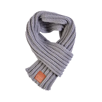 

Boy Girl Baby Winter Solid Color Scarf Warm Knitting Wool Children Winter Neck Warmer with the leather label Scarves Accessories