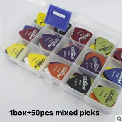 50pcsmixedcolourbox Электрогитары Палочки акустическая музыка Палочки s медиатор 0,58/0,71/0,81/0,96/1,20/1,50 мм Толщина Аксессуары для гитары - Цвет: 50pcsmixedcolourbox