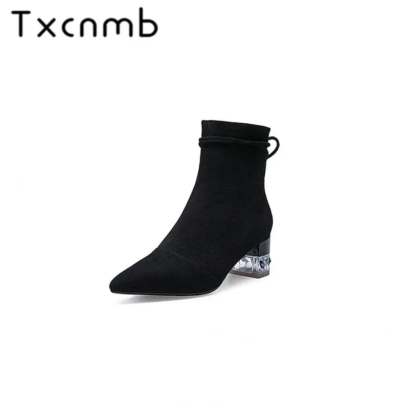 

TXCNMB Fashion Design Pointed Toe Strange Style Boots Women Ankle Boots Cow Suede Leather Zipper Chelsea Boots Party Shoes Woman