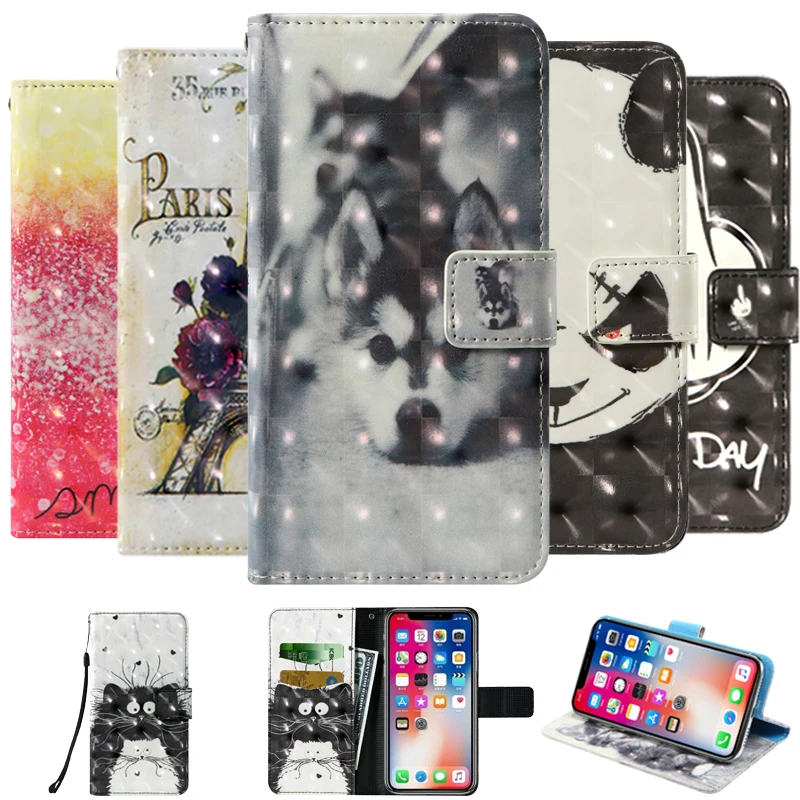 3D flip wallet Leather case For Huawei Honor 9X Pro Play 3e Maimang 8 Mate 20 30 5G P Smart Z smart P20 Lite 2019 Phone Case | Мобильные