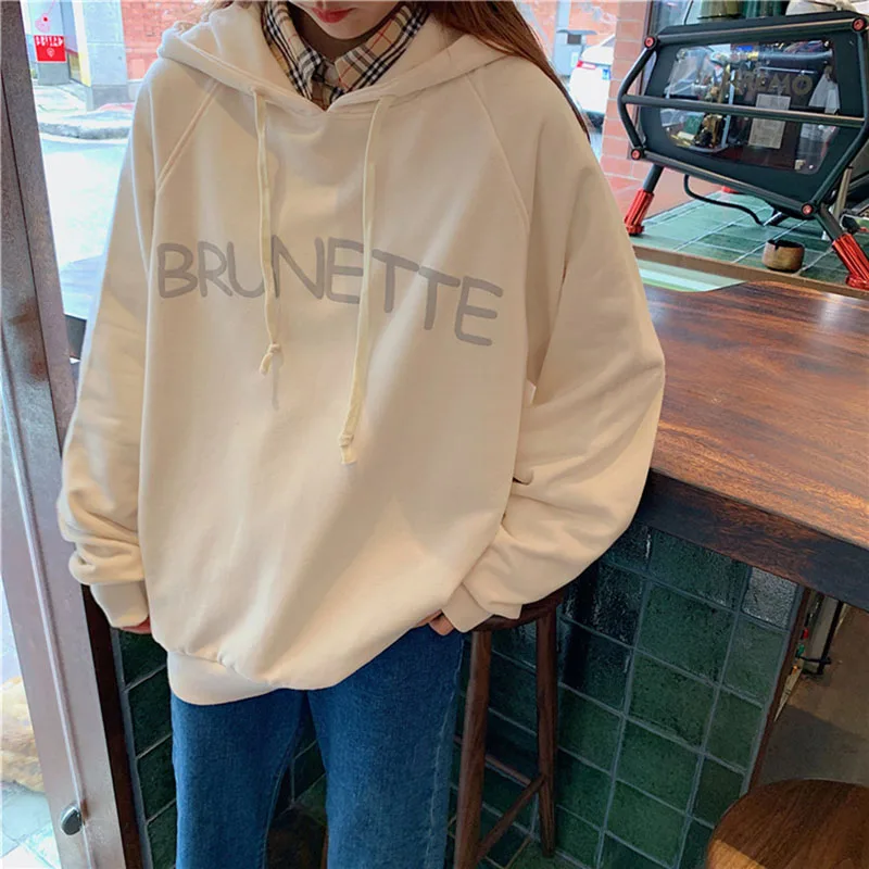 

NORMOV Women Hoodies Sweatshirts Longsleeve Warm Letter Drawstring Pullovers Autumn Cotton Loose Girl Sweatshirts Plus Size