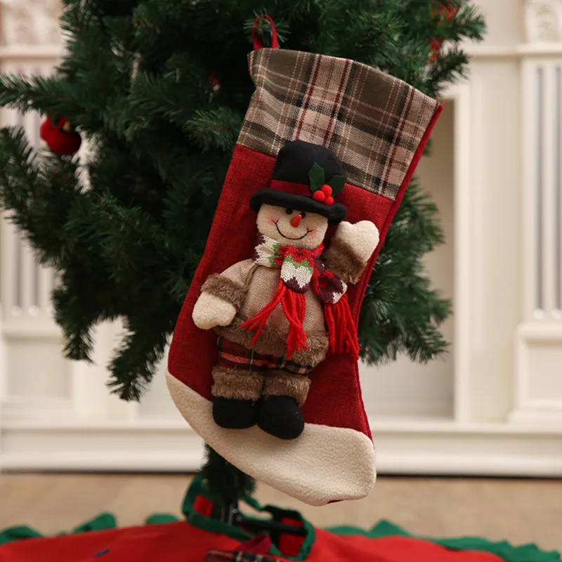 

1pc Snowman Plaid Christmas Gift Sock Ornaments Christmas Decorations Christmas Decorations for Home Wall Door Drop Accessories