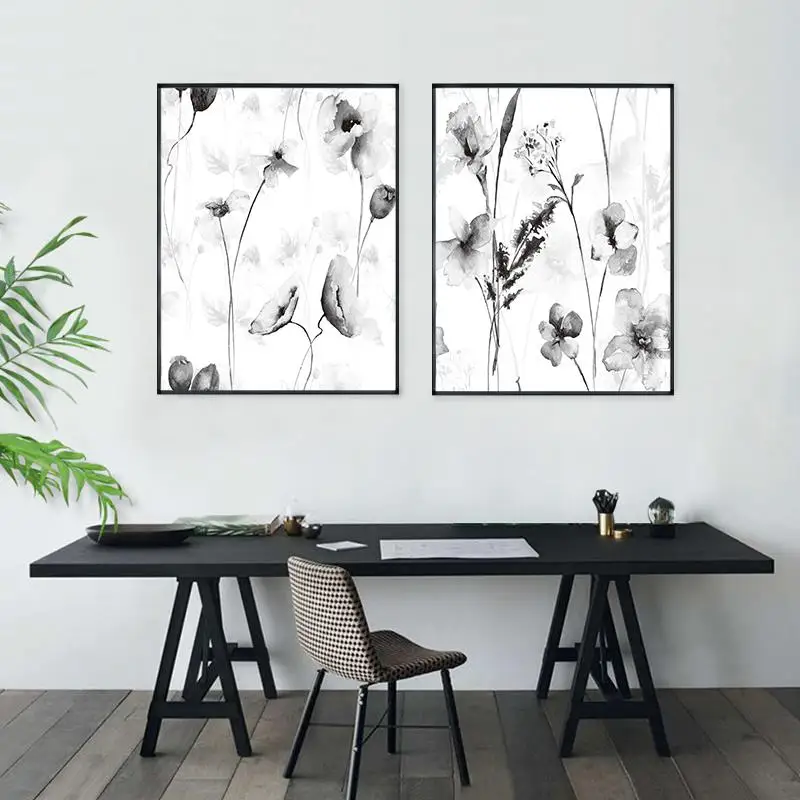 Modern Black White Flower Decoration Poster Print Wall Art Minimalism Pictures Nordic Kids Room Decor Canvas Painting No Frame | Дом и сад