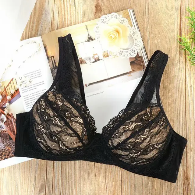 Black Lace Bralette Sexy Plus Size Bra Women Underwear Full Cup push up bra Large Size Bras For Women 75-90 A B C - Цвет: Black