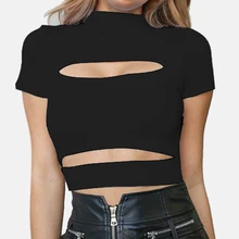 Летний укороченный Топ для женщин, сплошной цвет, открытая Женская одежда, модная футболка, Повседневная рубашка, Майки